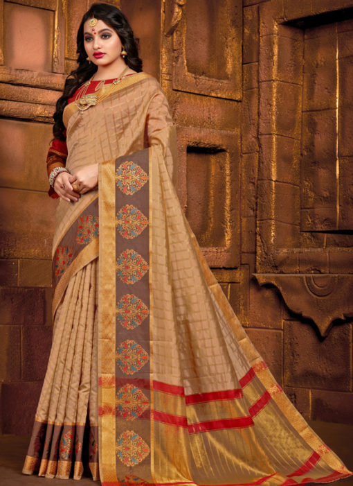 Amazing Beige Art Silk Designer Bridal Saree