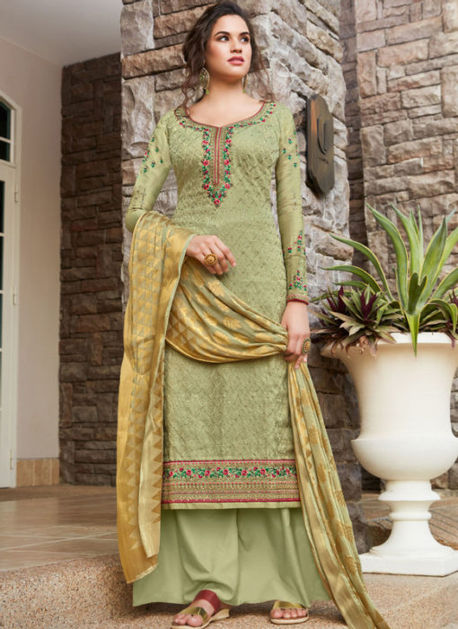 Alluring Green Art Silk Designer Party Wear Salwar Kameez