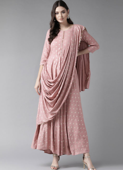 Charming Baby Pink Rayon Designer Party Wear Gown