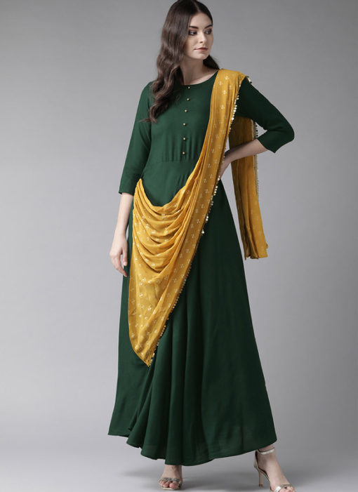 Lovely Green Rayon Designer Party Wear Gown