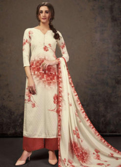 Off White Crepe Silk Casual Wear Printed Salwar Kameez