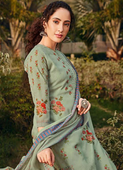 Exquisite Green Georgette Designer Printed Salwar Kameez
