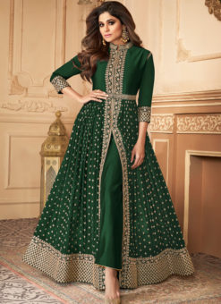 Classy Green Georgette Designer Embroidered Work Wedding Anarkali Suit