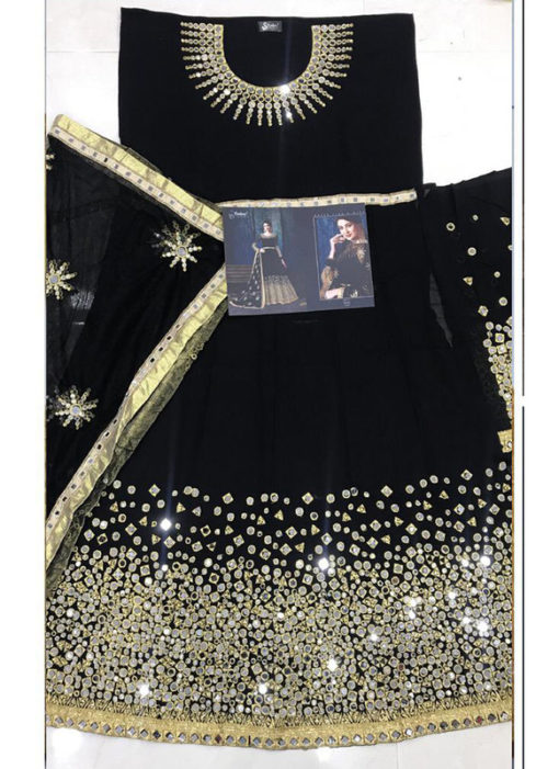 Attractive Black Georgette Mirror Work Designer Anarkali Suit