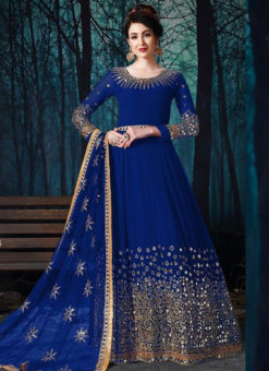 Lovely Blue Georgette Mirror Work Designer Anarkali Suit