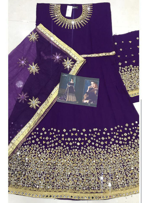 Exquisite Purple Georgette Mirror Work Designer Anarkali Suit