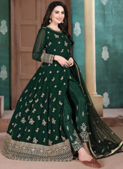 Beautiful Green Georgette Embroidered Work Designer Anarkali Suit