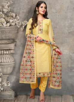 Lovely Yellow Chanderi Silk  Thread And Sequence  Work Designer Salwar Suit