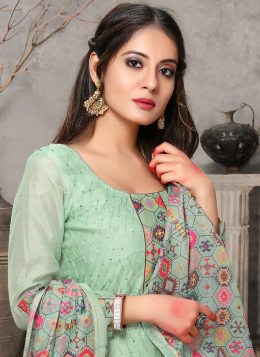 Classic Green Chanderi Silk Thread And Sequence Work Designer Salwar Suit