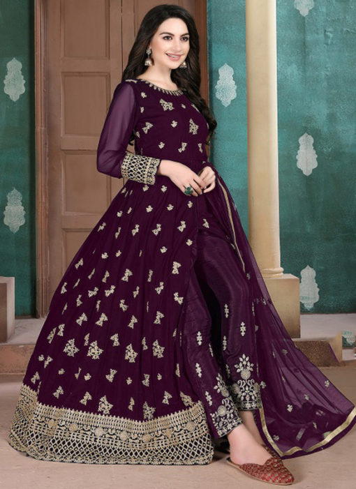 Lovely Purple Georgette Embroidered Work Designer Anarkali Suit