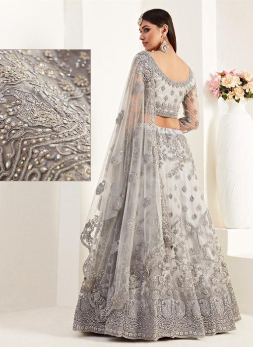 Fantastic Grey Net Embroidered Work Wedding Designer Lehenga Choli