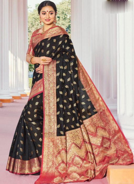 Excellent Black Handloom Silk Zari Weaving Traditional Saree
