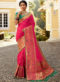 Teal Blue And Pink Banarasi Silk Designer Wedding Saree