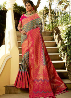 Pista Green And Rani Banarasi Silk Designer Wedding Saree
