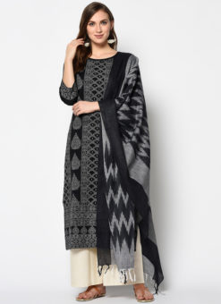 Elegant Black Khadi Cotton Casual Wear Printed Salwar Suit