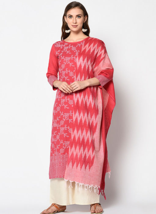 Charming Pink Khadi Cotton Casual Wear Printed Salwar Suit