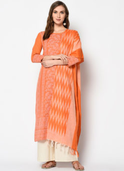 Opulent Orange Khadi Cotton Casual Wear Printed Salwar Suit