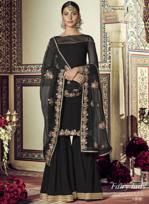 Amazing Black Georgette Embroidered Work Designer Salwar Suit