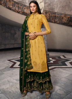 Fabulous Yellow Jacquard Party Wear Designer Salwar Suit