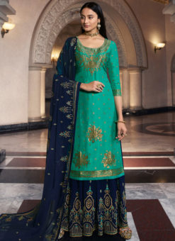 Prodigious Green Jacquard Party Wear Designer Salwar Suit