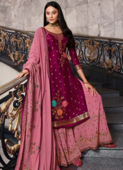 Stunning Violet Jacquard Party Wear Designer Salwar Suit
