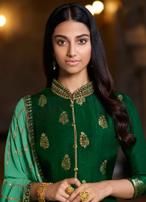 Impressive Green Jacquard Party Wear Designer Salwar Suit