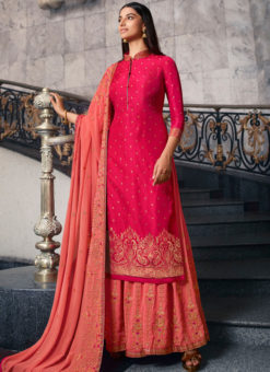 Attractive Pink Jacquard Party Wear Designer Salwar Suit