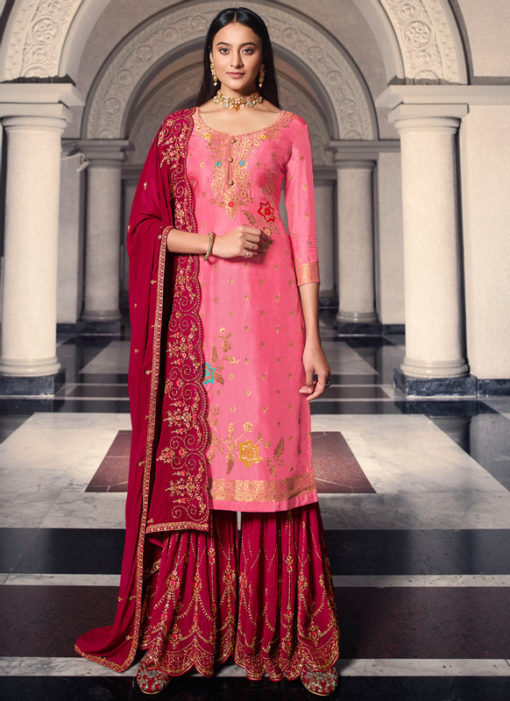Winsome Pink Jacquard Party Wear Designer Salwar Suit