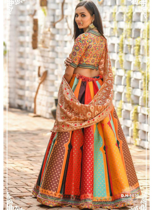 Multicolor Banarasi Silk Resham Work And Printed Designer Lehenga Choli