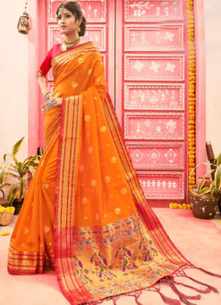 Designer Orange Classic Wear Art Silk Saree