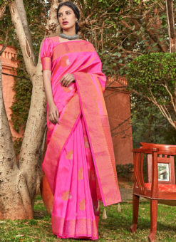 Designer Pink Classic Wear Soft Silk Saree