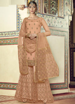 Wonderful Peach Net Embroidered Work Designer Salwar Suit