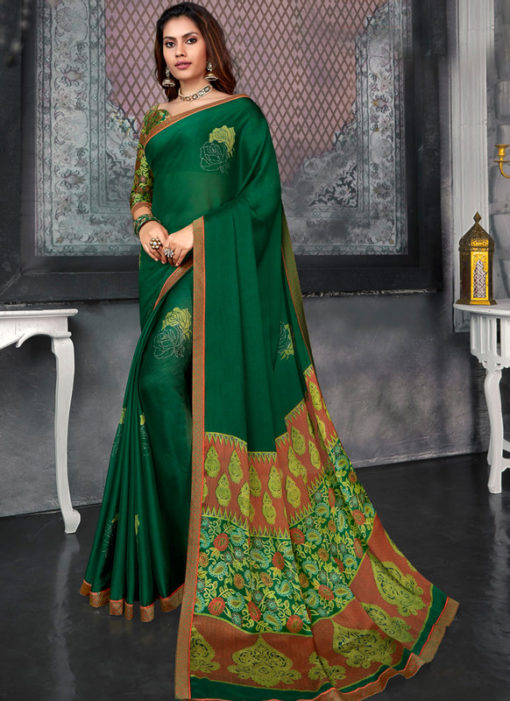 Shining Green Designer Chiffon Casual Wear Printed Saree