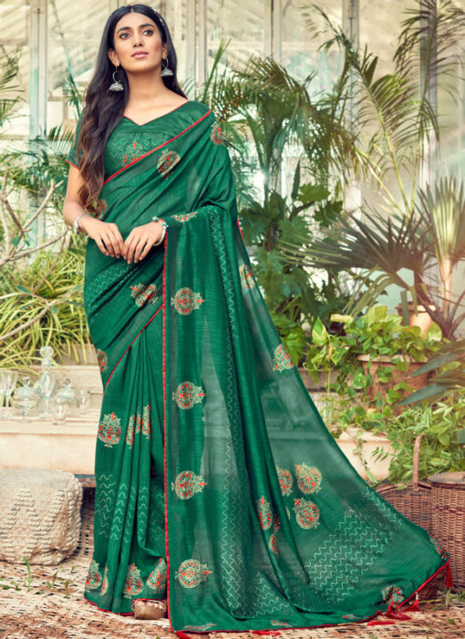 Fetching Green Designer Chanderi Silk Casual Wear Saree