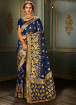 Lovely Blue Banarasi Silk Zari Weaving Wedding Saree
