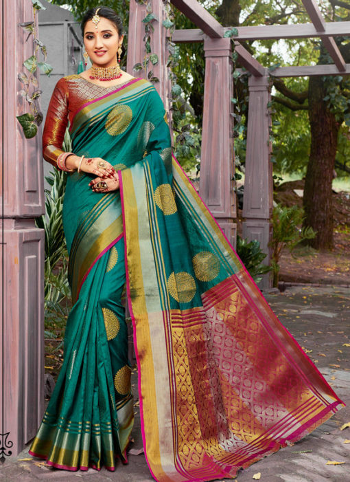 Beautiful Green Banarasi Silk Zari Weaving Traditional Saree