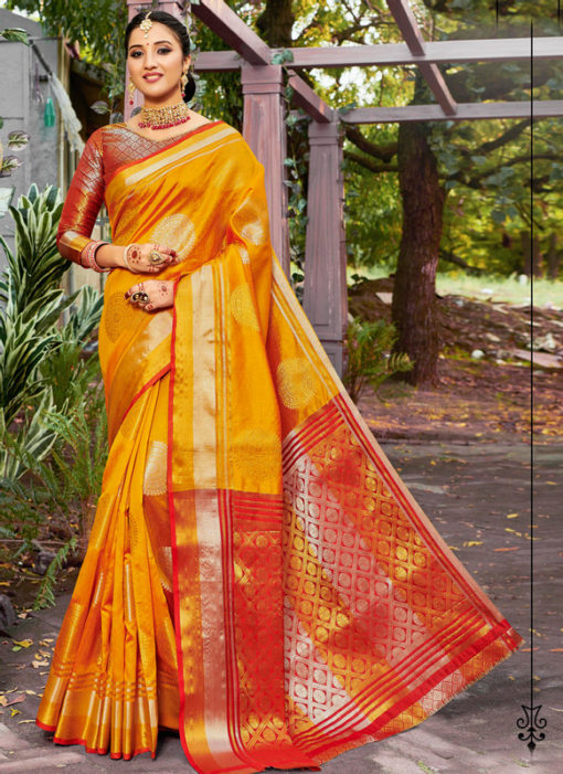 Wonderful Yellow Banarasi Silk Zari Weaving Traditional Sree