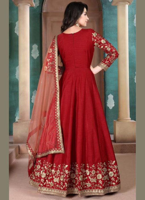 Amazing Red Silk Embroidered Work Designer Anarkali Suit