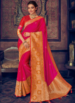 Rani Pink Silk Jacquard Designer Wedding Saree