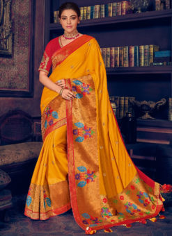 Orange Silk Jacquard Designer Wedding Saree