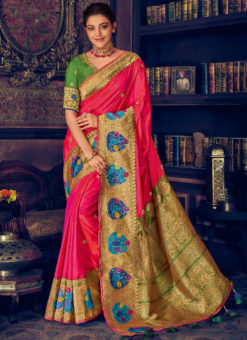 Pink Silk Jacquard Designer Wedding Saree
