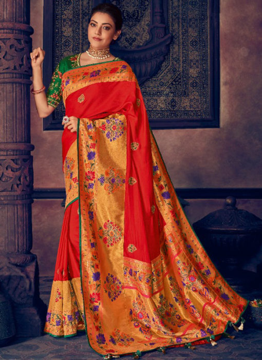 Red Silk Jacquard Designer Wedding Saree