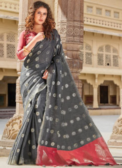 Grey Line Zari Weaving Traditional Designer Saree
