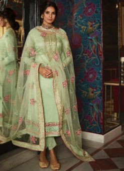 Pista Green Silk Embroidered Work Designer Salwar Suit