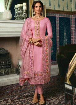 Pink Silk Embroidered Work Designer Salwar Suit