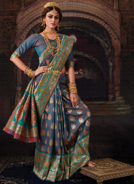 Lavish Blue Banarasi Silk Zari Weaving Designer Wedding Saree