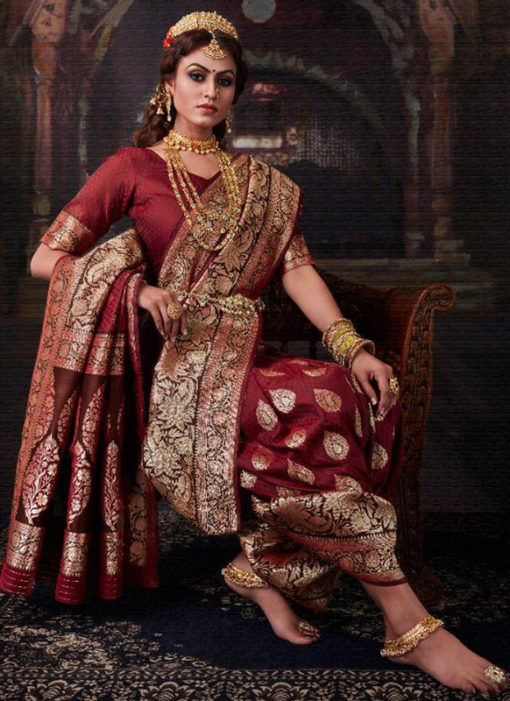 Classic Maroon Banarasi Silk Zari Weaving  Designer Wedding Saree