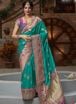 Amazing Sea Green Silk Zari Weaving Wedding Wear Saree