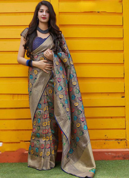 Lovely Multicolor Silk Zari Weaving Wedding Wear Saree