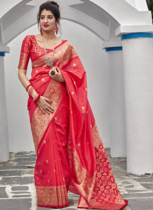 Red Banarasi Silk Designer Party Wear Saree